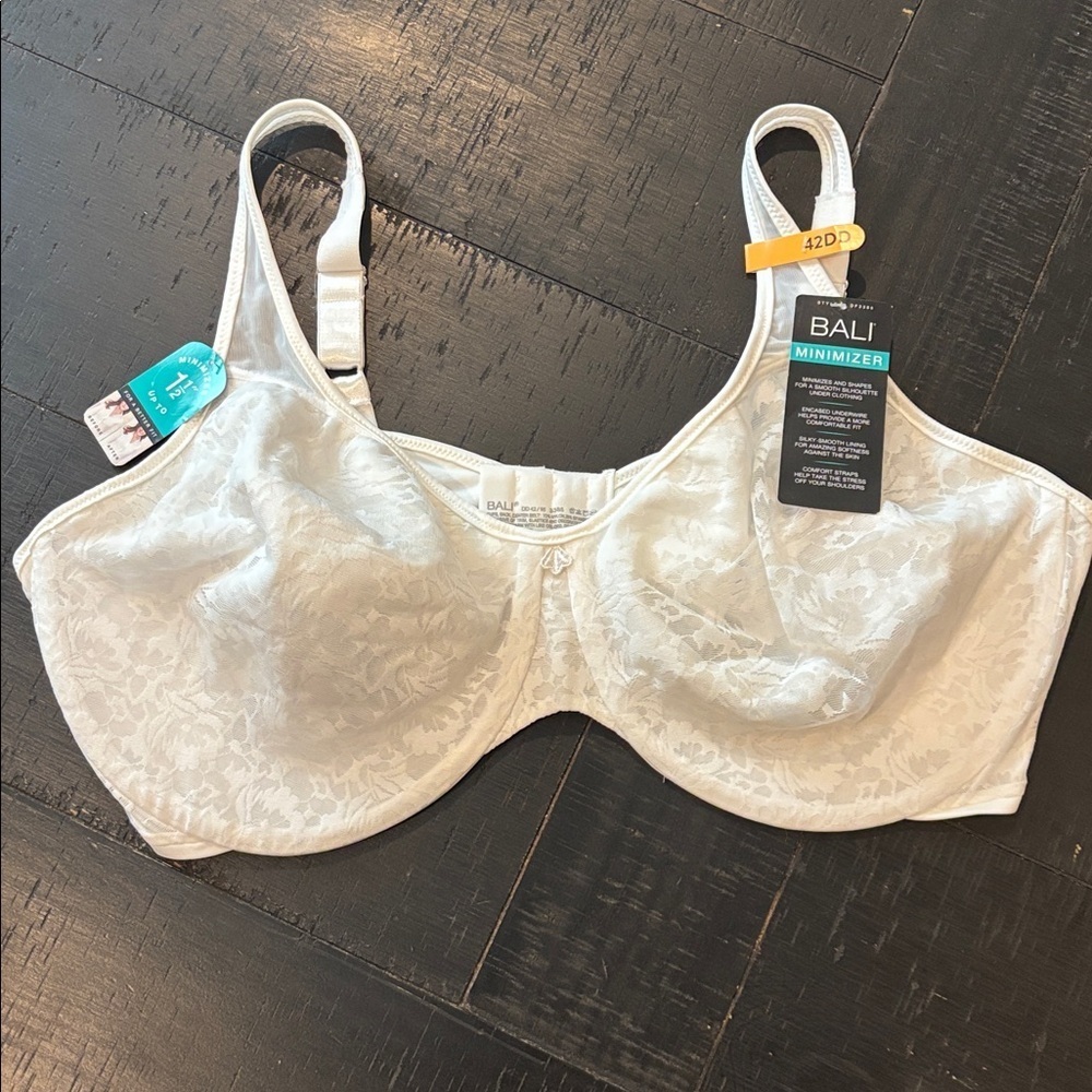 Bali Passion for Comfort Full Figure Minimizer Bra White Lace DF3385 Sz 42DD